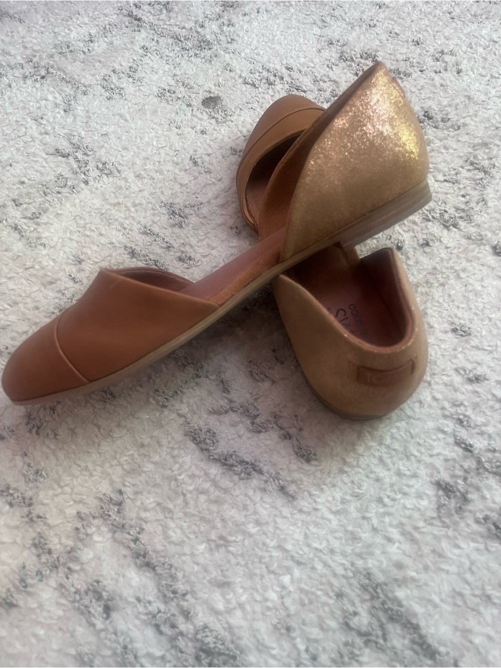 TOMS D’Orsay Flats Tan Nude with Shimmer Heel Size 7.5